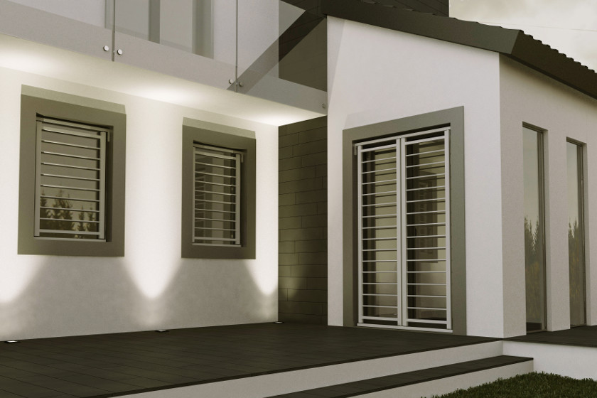 Inferriata Eracle modello Vista su Villa con finestre e portefinestre